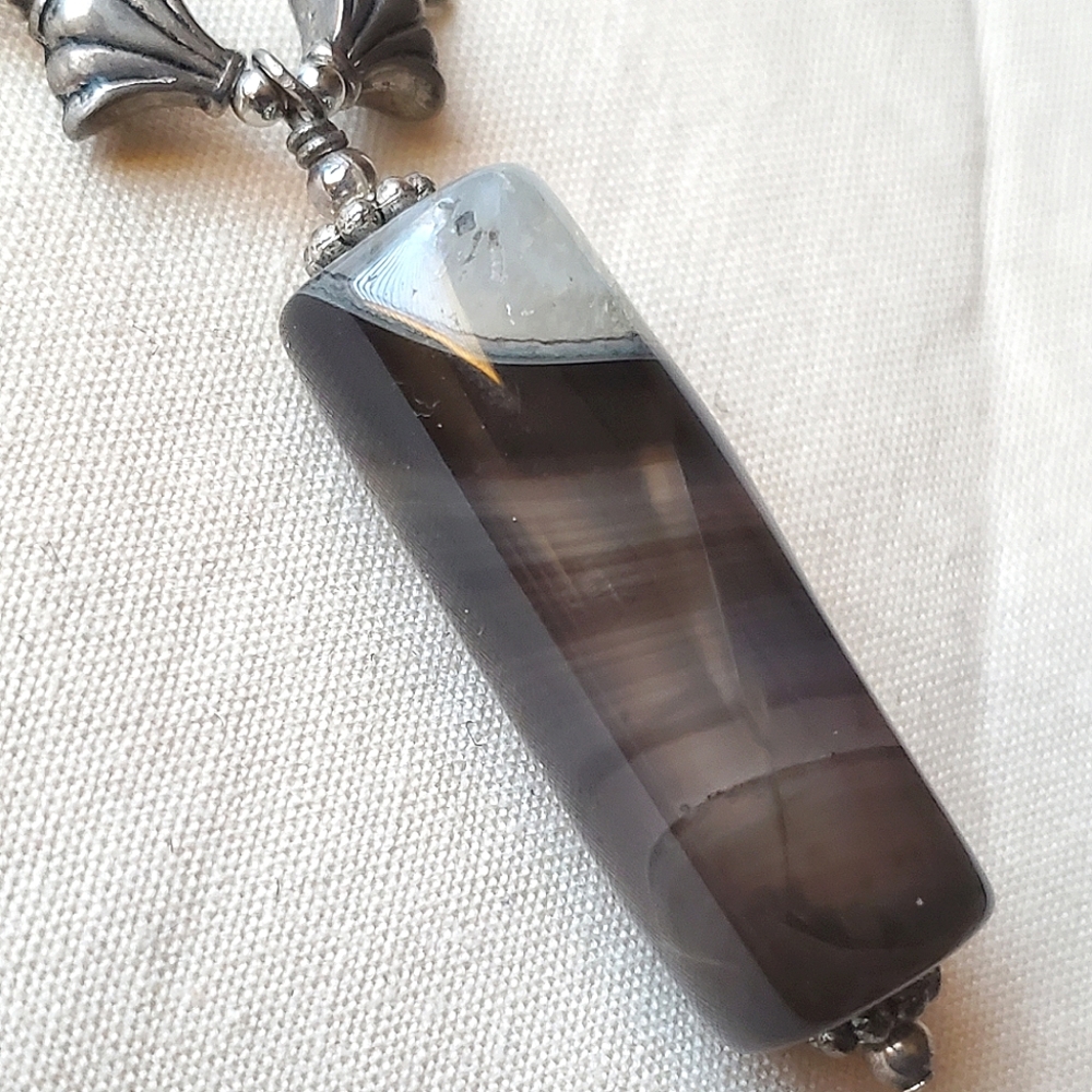 Handmade Black Stripe Agate Column Pendant Necklace - Picture 5 of 9